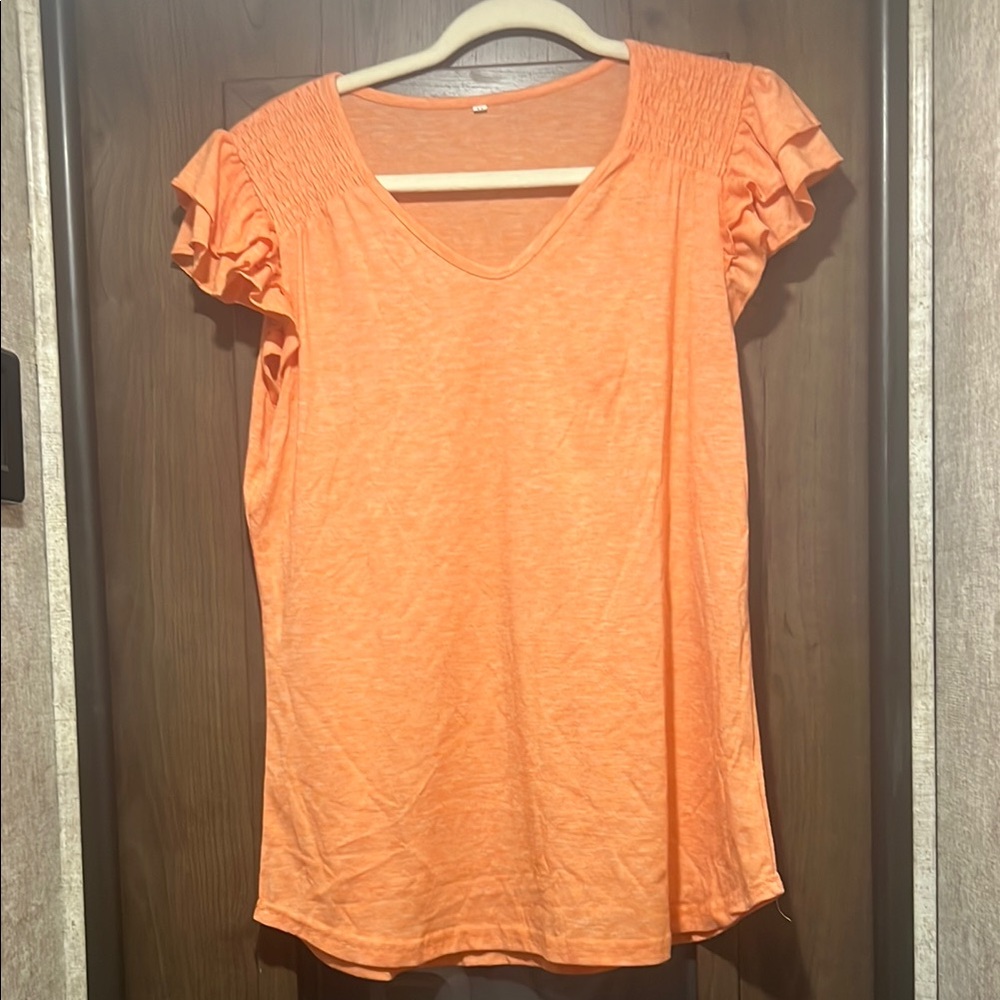Orange Ruffled Sleeve Women's Top